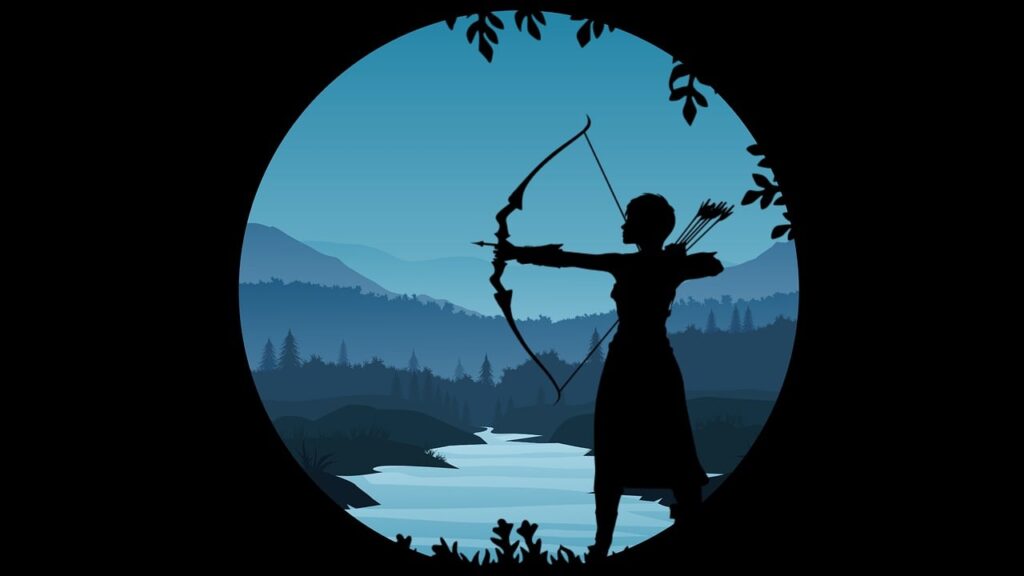 woman hunting, night, arrow-5304758.jpg